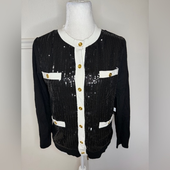 BCBG Black and White Sequin Cardigan size S new with tag - Picture 5 of 12